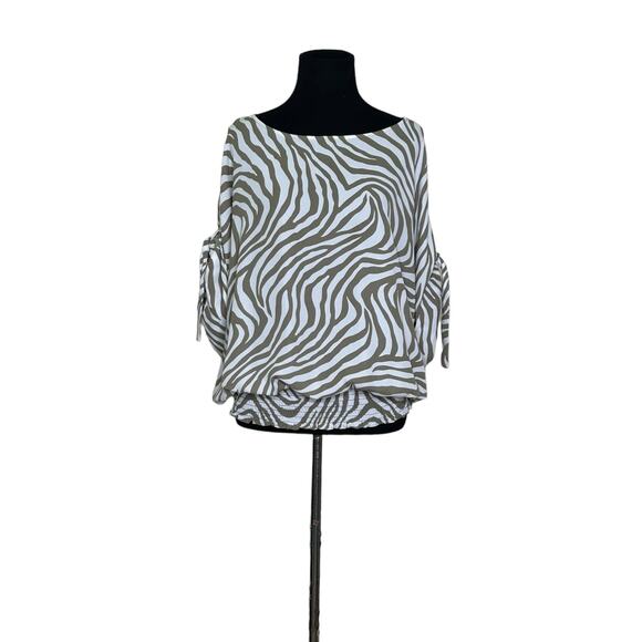Michael Kors white green zebra print short sleeves blouse size XL - Picture 11 of 11